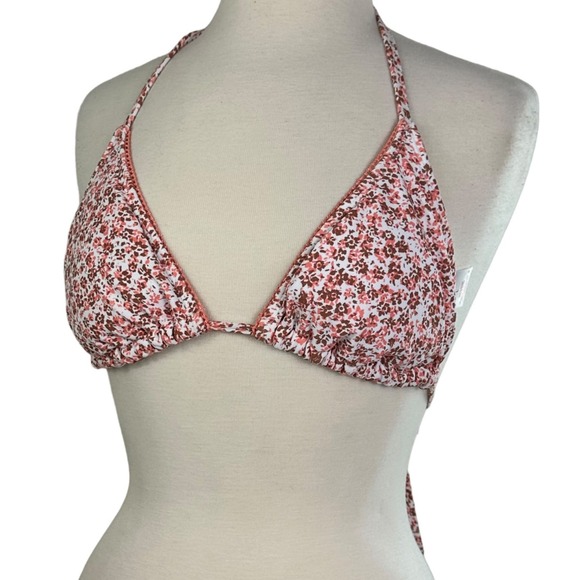 Xhiliration Ditsy Pink Floral Triangle Bikini Top Size L, Flower Bikini Swimsuit - Picture 4 of 7